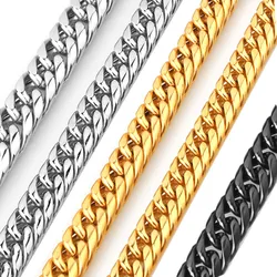 Men Boys Silver Color/Gold Color/Black Color Stainless Steel Double Curb Cuban Link Chain Necklace Choker 9/11/13/16/20mm