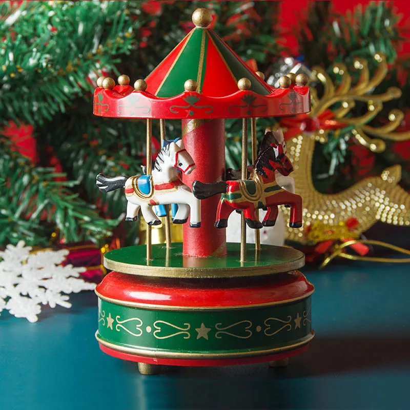 Carousel Music Box Wooden Christmas Music Box Gift Baby Room Decorations Wedding Party Exquisite Gifts Home Crafts Decoration