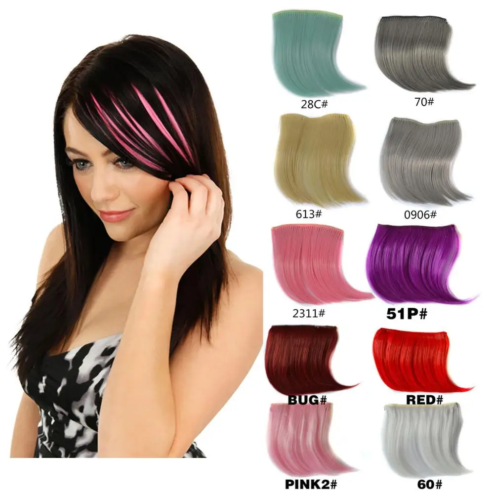 Jeedou Cosplay Pure Natural Invisible Hair Bangs Extensions Synthetic Blue Gray Pink Red Colorful Colors Bang