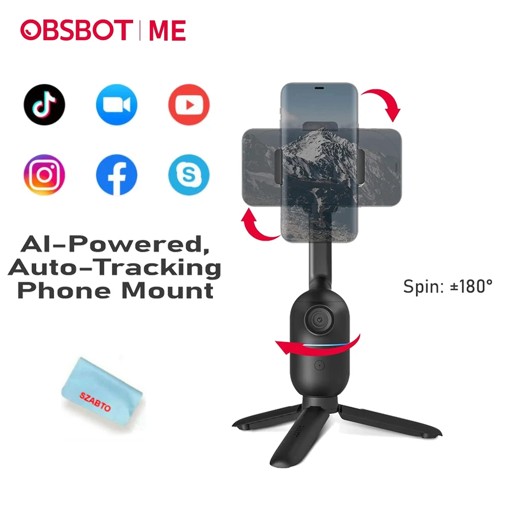 OBSBOT Me AI-Powered Tracking Tripod AI Tracking Auto Frame & Gesture Control 120° Wide Angle No App Required Auto Face Tracking