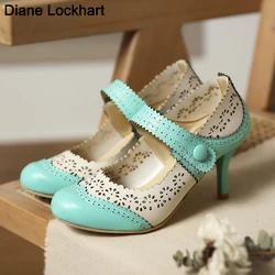 Summer Fashion Thin High Heels Shoes New Arrival Retro Fretwork Mary Janes Women Pumps Sweet Shallow Date Pumps Sandalias Mujer