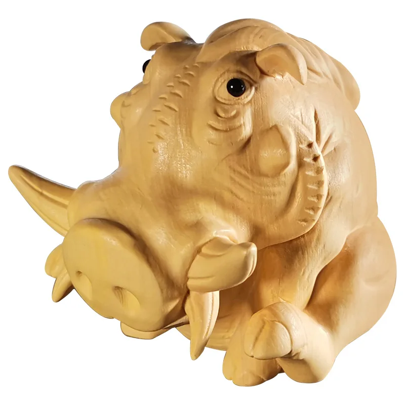 Desert Warthog Sculpture, Boxwood Artistry for Living Spaces, Miniature Crafted Animal Decor, Enthusiasts