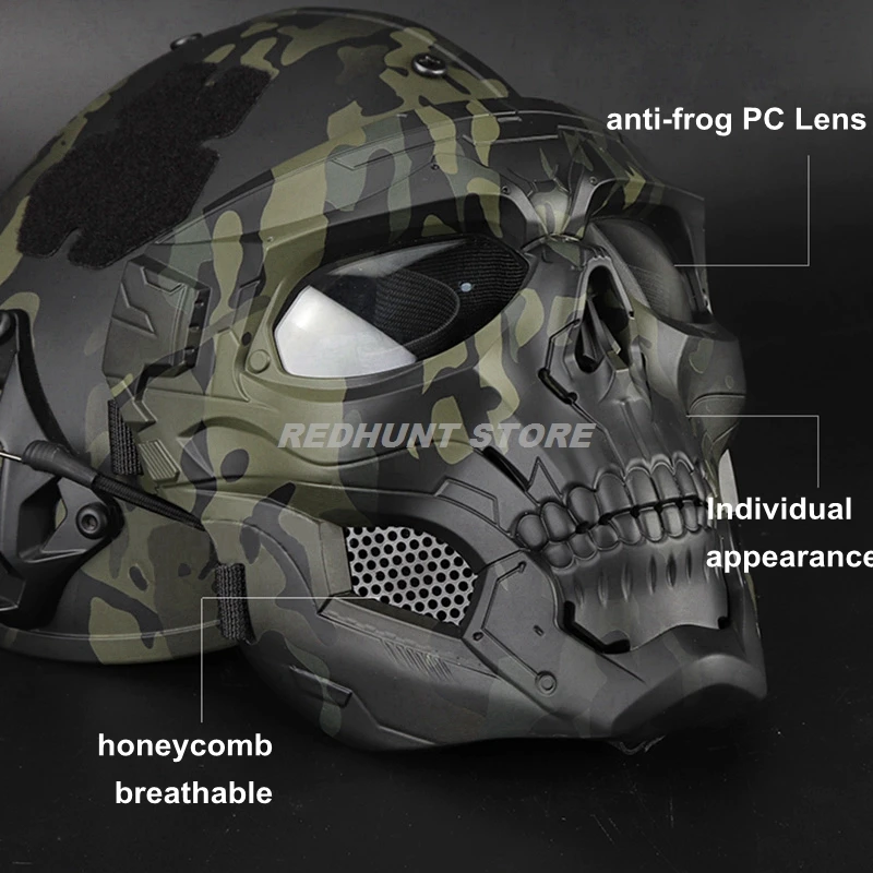 Tactical Mask Protective Full Face Clear Goggle Skull mask Dual Mode Wearing Design Adjustable Strap