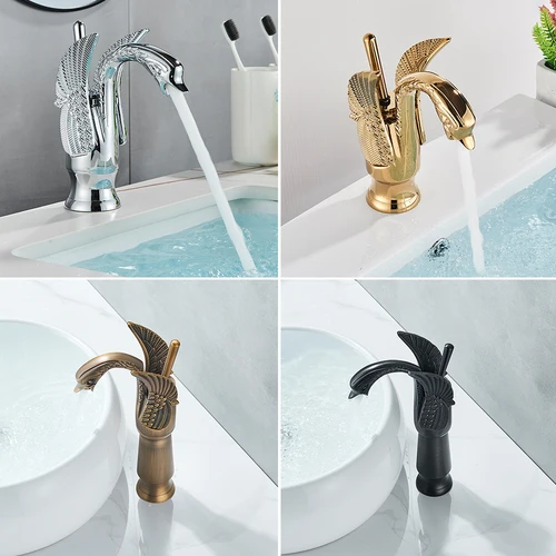 Imagen 2 del producto POIQIHY Cisne grifo dorado grifos de lavabo monomando grifo de lavabo mezclador en el baño grifo de lavabo negro