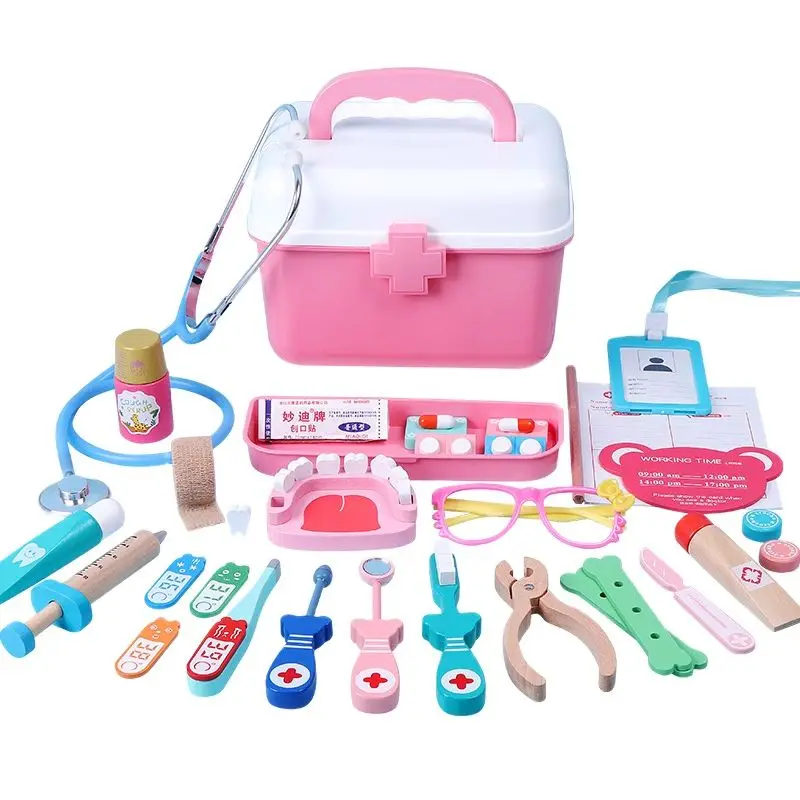 Jouets en bois de 28 pièces pour l'éducation des enfants, jeu de Simulation médicale, ensemble de poitrine pour le développement des intérêts des enfants