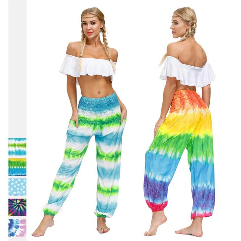 2020 neue Sommer Heißer Verkauf Slacks hosen für Frauen Regenbogen farbe MID Taille Fitness Hosen Lose Beiläufige Knickerbocker hosen