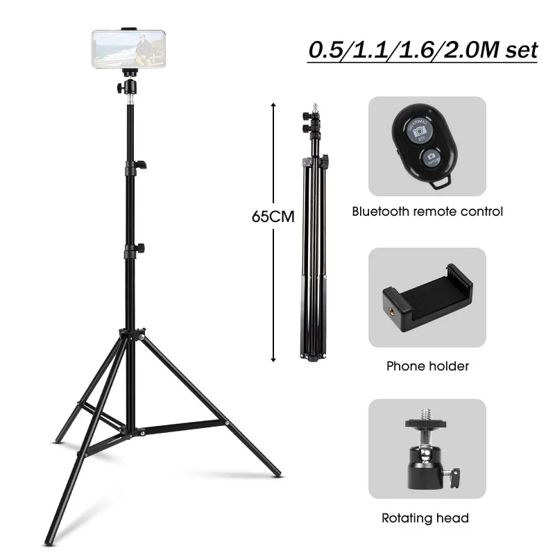 

Stretchable 0.5/1.1/1.6/2M Universal Mobile Phone Holder Aluminum Alloy Standing Support For Huawei Smartphone Ring Light Stand