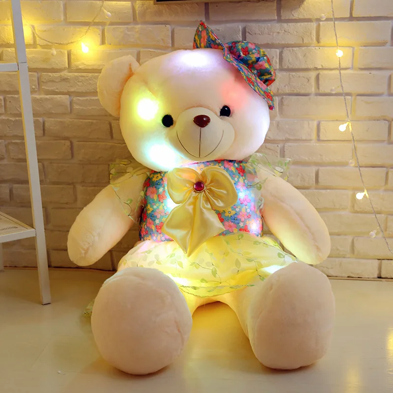 50cm Valentine's Day Present Creative Light Up Led Teddy Bear Stuffed Animals Plush Toy Colorful Glowing Bear Christmas Gift