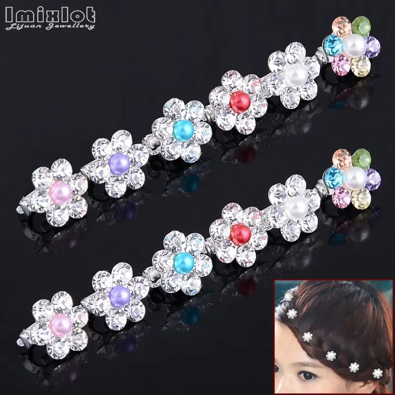 10Pcs/Lot Wedding Bridal Hair Claws Girls Small Crystal Pearl Flowers Metal Hair Clips Women Mini Headwear Hair Accessories