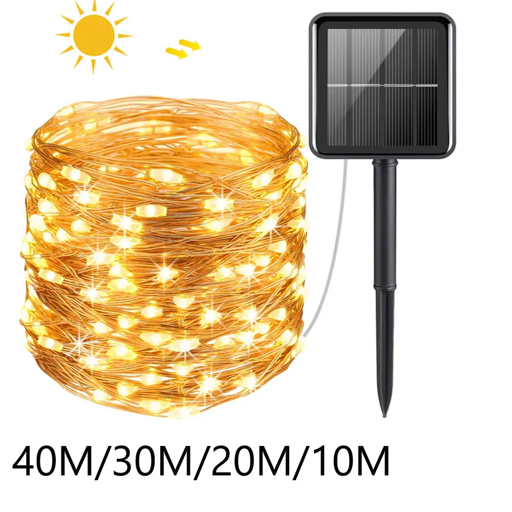 40M 20M 10M Solar Energy Fairy LED String Lights Garlands Christmas Festoon Sunlight for Outdoor Garden Patio Balcony Decoration