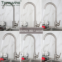 Torayvino Brushed Nickel Kitchen Faucet 360 Degree Rotation  Basin Sink Deck Mounted Faucet Single Handle Tap Mixer Water Tap