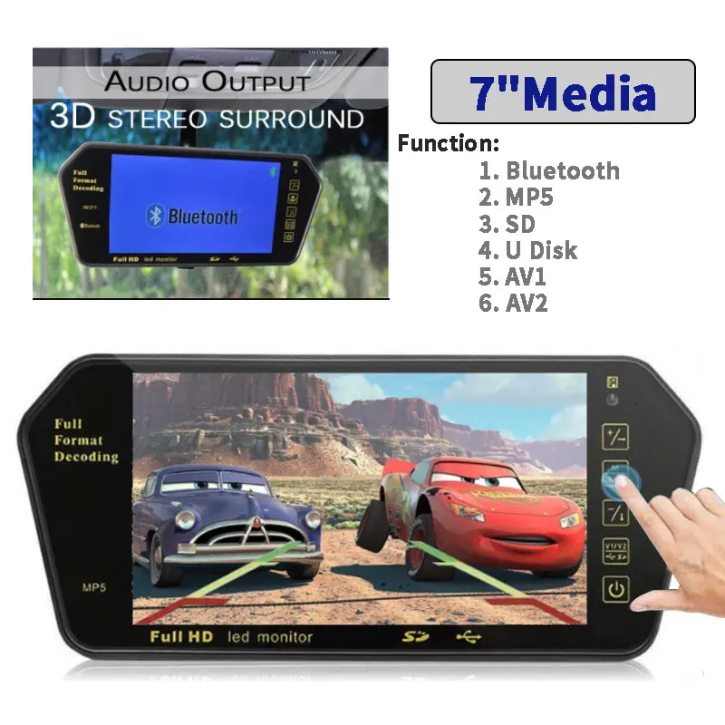 

7 " LCD Full HD Screen Parking Monitor Bluetooth USB FM Video Player Auto Display Car Backup Rear View Camera