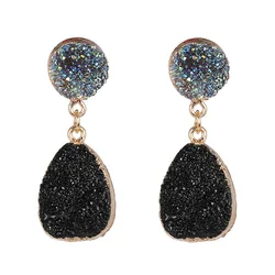 2019 New Bohemian Green Druzy Resin Stone Clip on Earrings No Pierced for Women Jewelry Drusy Ear Clips Eardrop Long Earrings