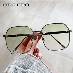 OEC CPO Square Shades Sunglasses Women Fashion Oversized Green Sun Glasses Ladies Retro Alloy Eyeglass uv400 Lentes De Sol O1142