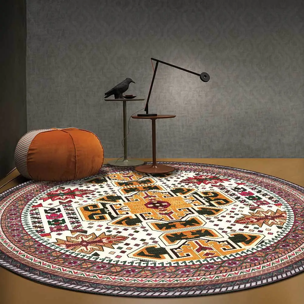 

Area Rug for Living Room Ethnic Style Flower Pattern Round Carpet Rugs for Children Rooms Mechanical Wash Hot Sale