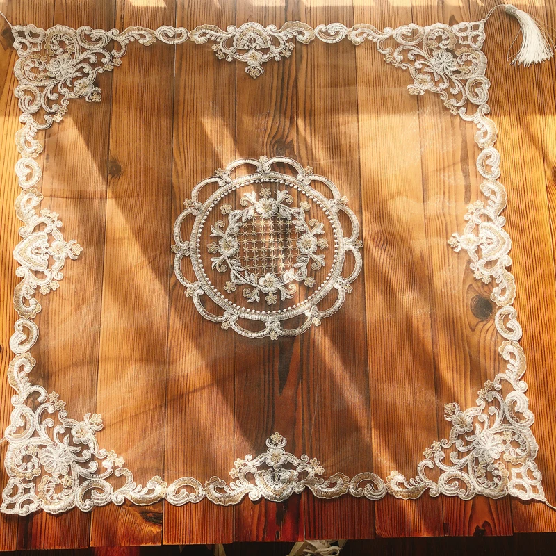 European Classical Lace Embroidered Square Tablecloth Set Bedroom Living Room Balcony Round Table Cover Cloth Decoration Tapete