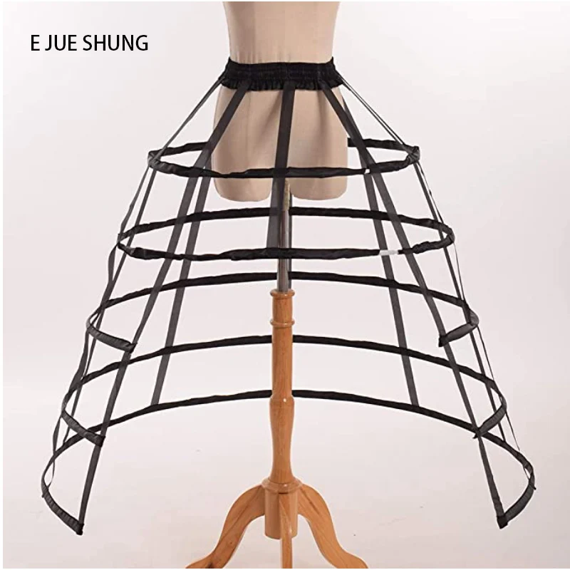 E JUE SHUNG 5 Hoops Pannier Petticoat Women Victorian Bustle Cages Hoop Skirt Cosplay Lolita Underskirt Crinoline for Women