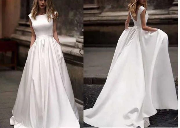 Herbst neue Vestidos Novias Boda Satin Hochzeit Brautkleider Vestido de Noiva schiere sexy V-Back Hochzeitskleid