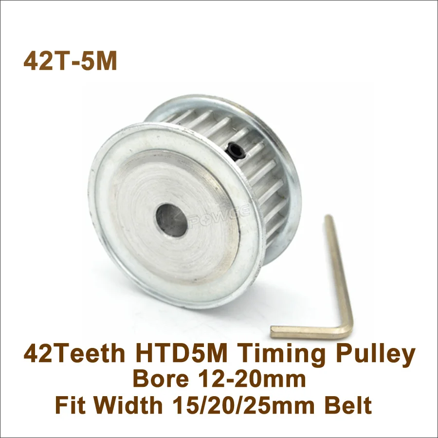 

POWGE 42 Teeth 5M Synchronous Pulley Bore 12-20mm Fit W=15/20/25mm 5M Belt 42T 42Teeth HTD 5M Timing Belt Pulley 42-5M AF