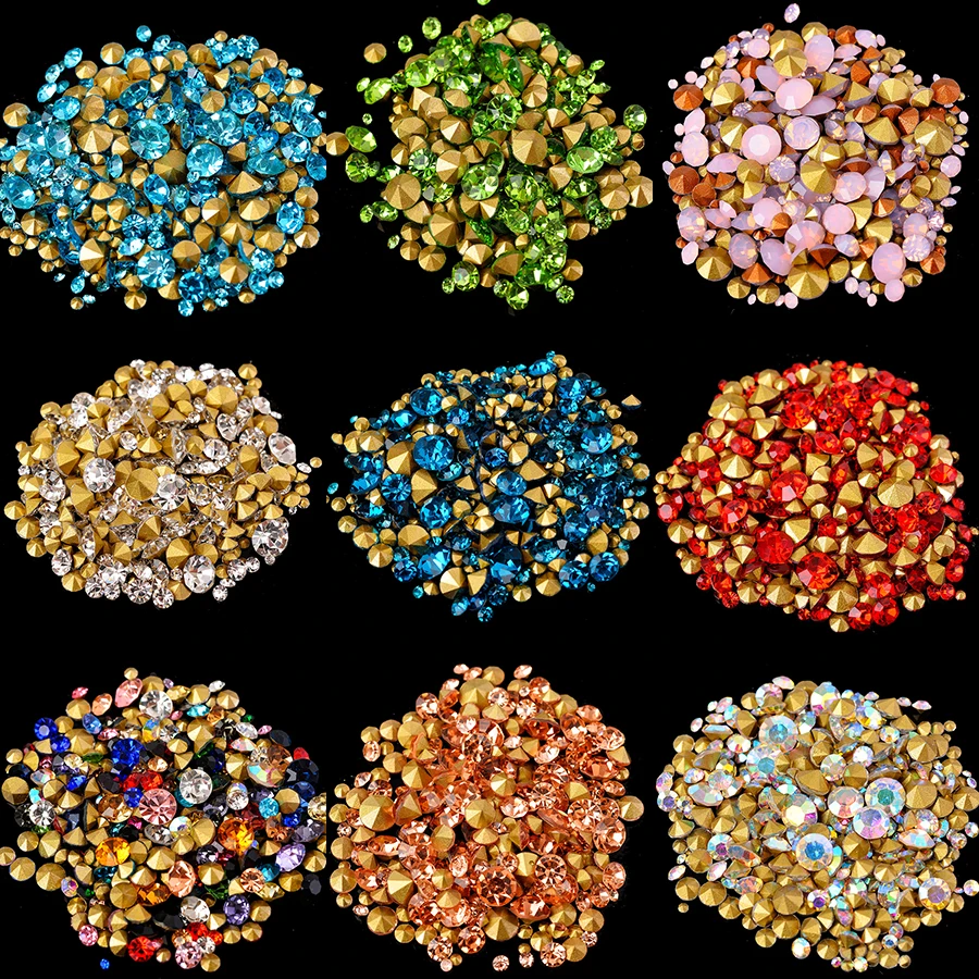 ss2-ss22 mix size round glitter glass strass stone pointed back crystal rhinestone Gem Nail art decorations jewelry making beads