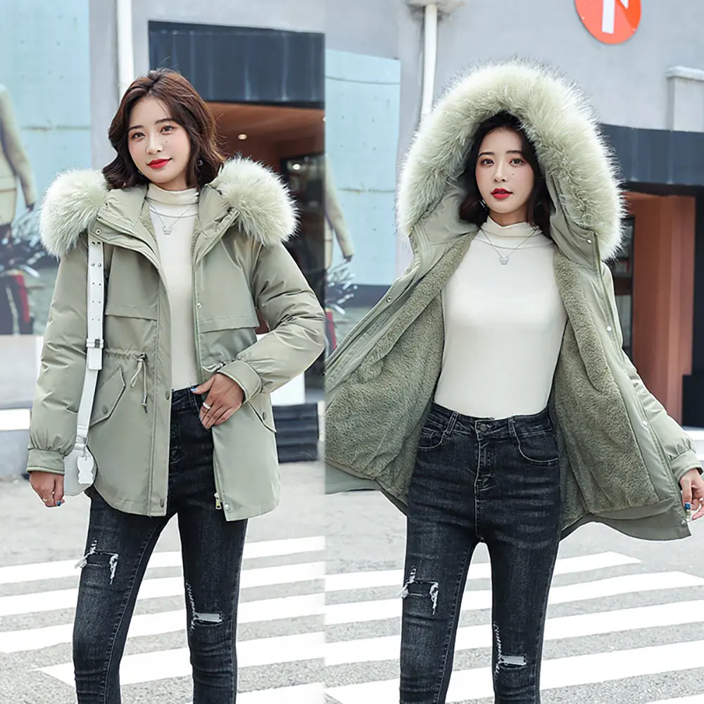 Vielleicht New Cotton Thick Warm Winter Jacket Coat Women Casual Short Parkas Winter Clothes Fur Lining Hooded Parka Mujer Coats