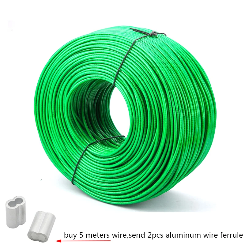 5 Meter 2mm/3mm Steel wire Green PVC Coated Flexible Steel Cord Rope Cable for Clothesline Greenhouse Grape Rack Shed