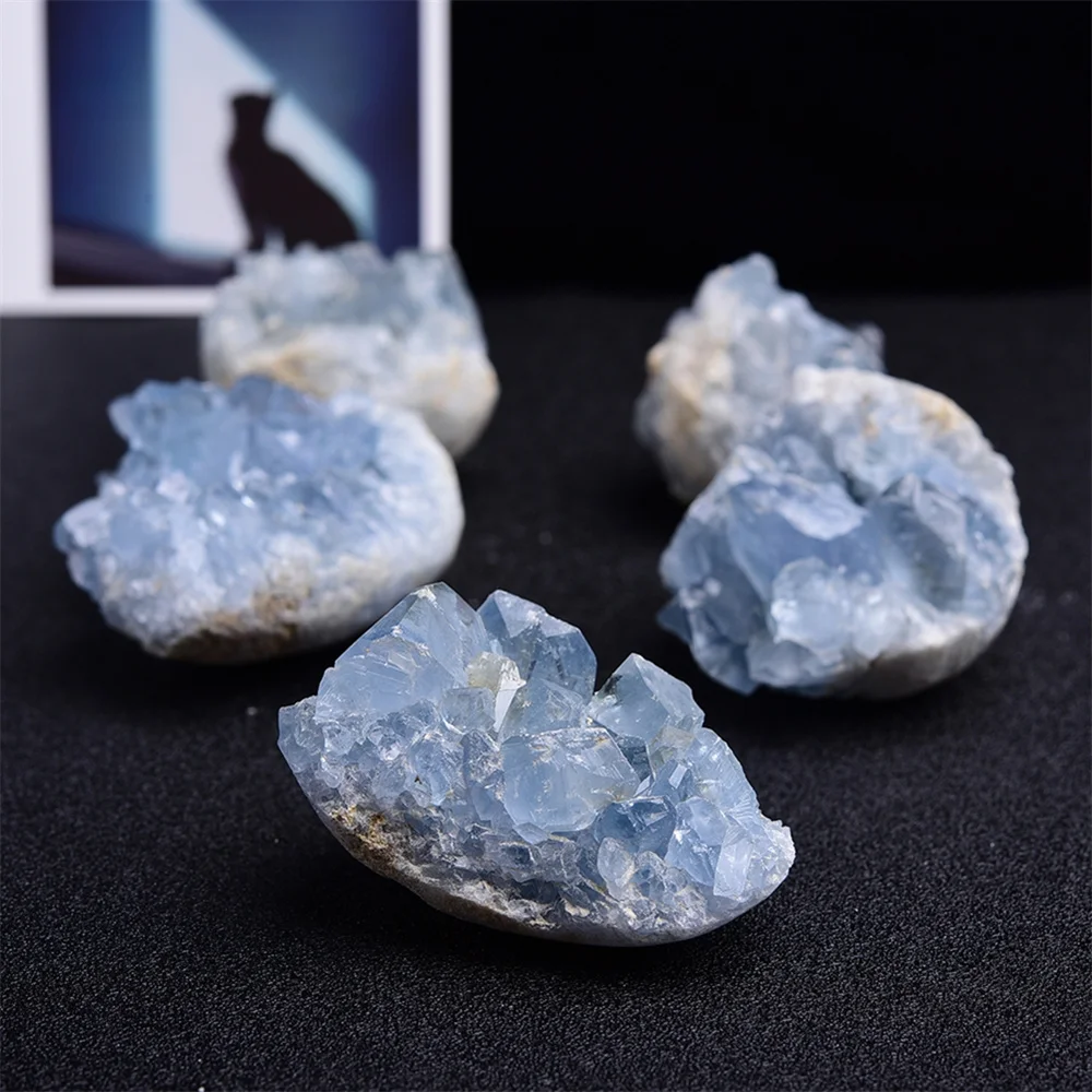 Natural Beautiful Madagascar Celestite Crystal Raw Druzy Cluster Sky Blue Geode Rough Mineral Specimen