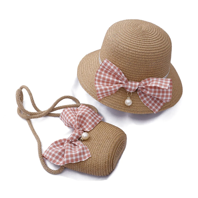 New Children\'s Straw Hats Leisure Ribbon Bow Hat Outdoors Anti-UV Sun Hat For Girls Summer Beach Cap Panama Baby Hats Caps