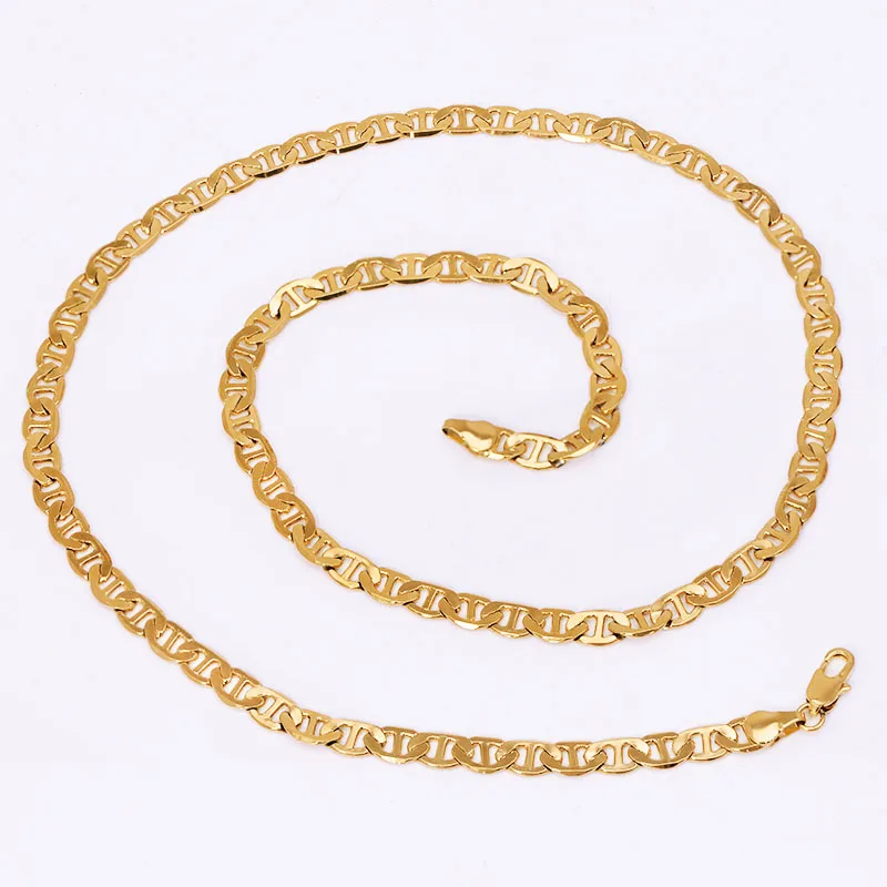 MxGxFam ( 50 / 60 cm x 3 / 5.5 / 7 mm ) Yellow Gold Color Long Flat Necklaces For Men Fashion Jewelry Lead and Nickel Free