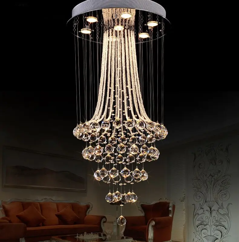 

Crystal K9 Ceiling Lamps Trumpet Shape GU10 LED Stainless Steel Plate Modern Style Hanging Modern Light Fixture Chandelier