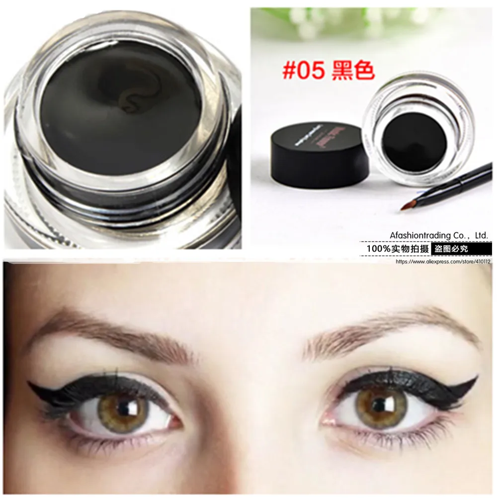 1pc czarny Eyeliner wodoodporny krem z pędzlem makijaż kosmetyki Eyeliner Cream Pen niezbędne kosmetyki żel do makijażu brokat