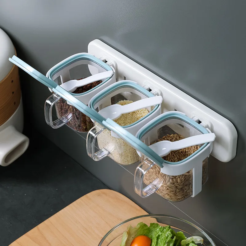 Kitchen home wall-mounted grain cereal box floor-standing household salt monosodium glutamate seasoning jar combination set