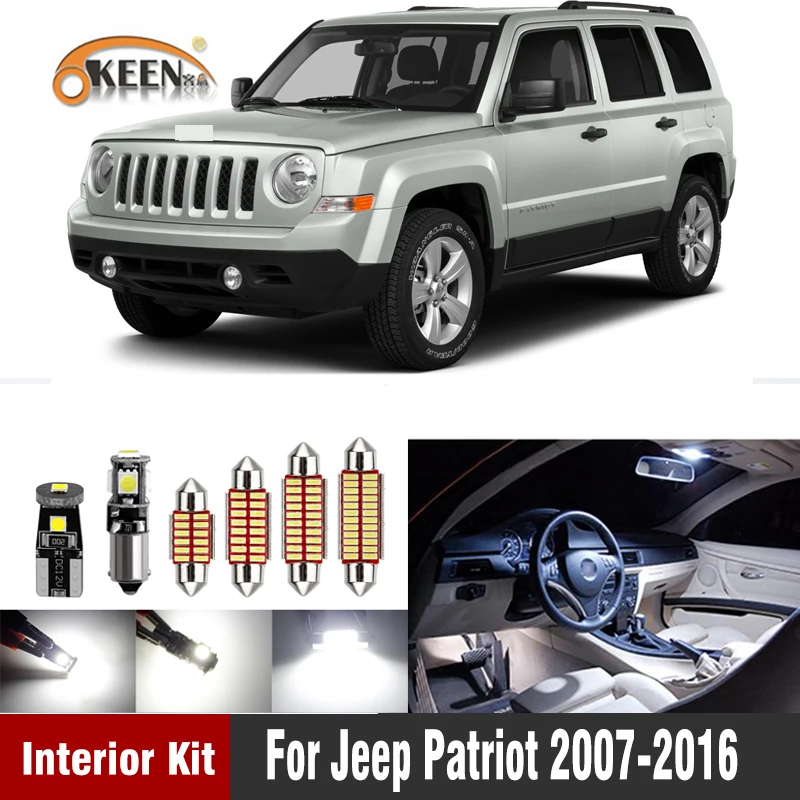 

OKEEN 8X Error Free LED Bulbs For Jeep Patriot 2007 2008 2009 2010 2011 2012 2013 2014 2015 2016 Led Interior Light Kit Dome Map