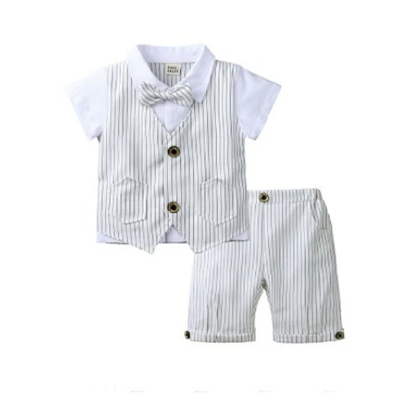 Bambino Ragazzo Signore Vestito Dei Bambini di Stile Britannico T-Shirt Maglia Top + Bow Tie bambini Vestiti Da Cerimonia Nuziale di Usura