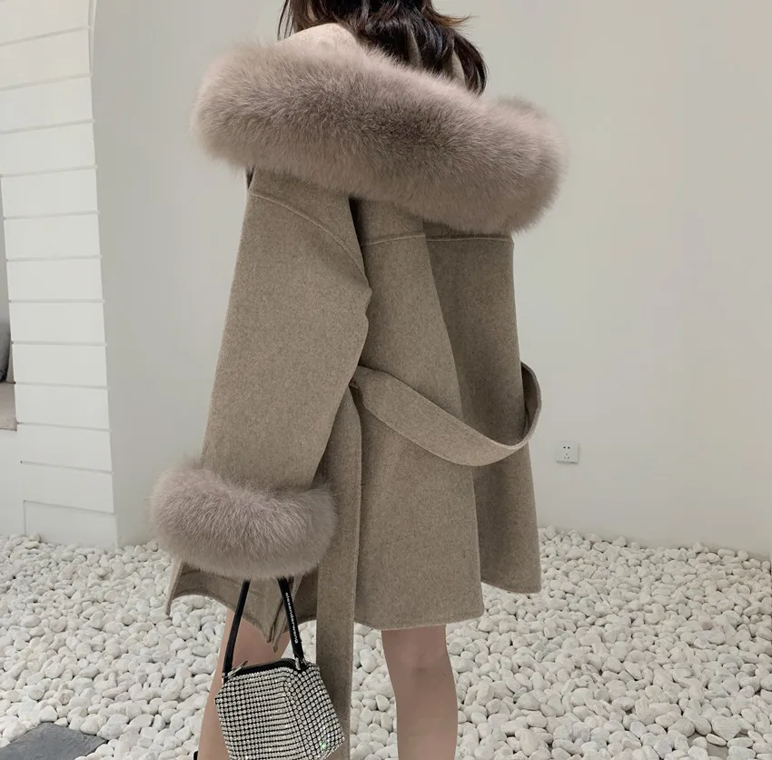 Imagem -02 - Real Cashmere Wool & Blended Coat para Mulheres Natural Fox Fur Collar Genuine Fox Fur Jackets Marca Famosa Luxo Design Francês Quente