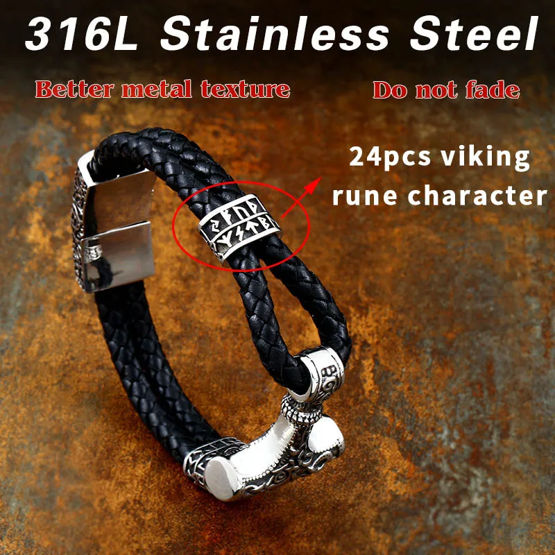 Beier 316L stainless steel Nordic Viking Men\'s Bracelet Nevis Viking Letter Stack Triangle Hammer Amulet Bracelet LLBC-L005L