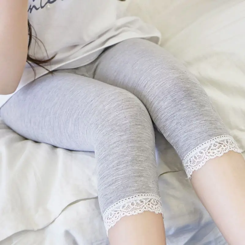 Solid Color Girl Lace Calf-length Pants Summer Thin Modal Cotton Children Clothing Baby Girls Leggings Kids Clothes 3 To 14 Y