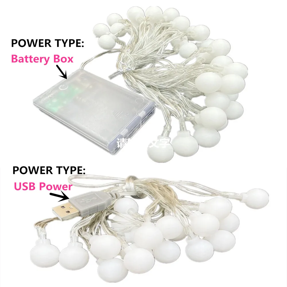 USB/Battery Power LED Ball Garland Lights Fairy String Waterproof Outdoor Lamp Christmas Holiday Wedding Party Lights Decoration