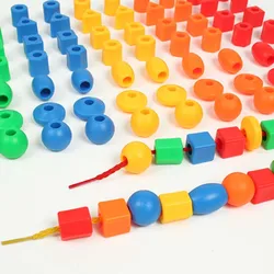 60pcs DIY Beads Toys Geometric figurebeads Stringing Threading Beads Game Education Toy for Baby Kids Children Crafts Beads Toy