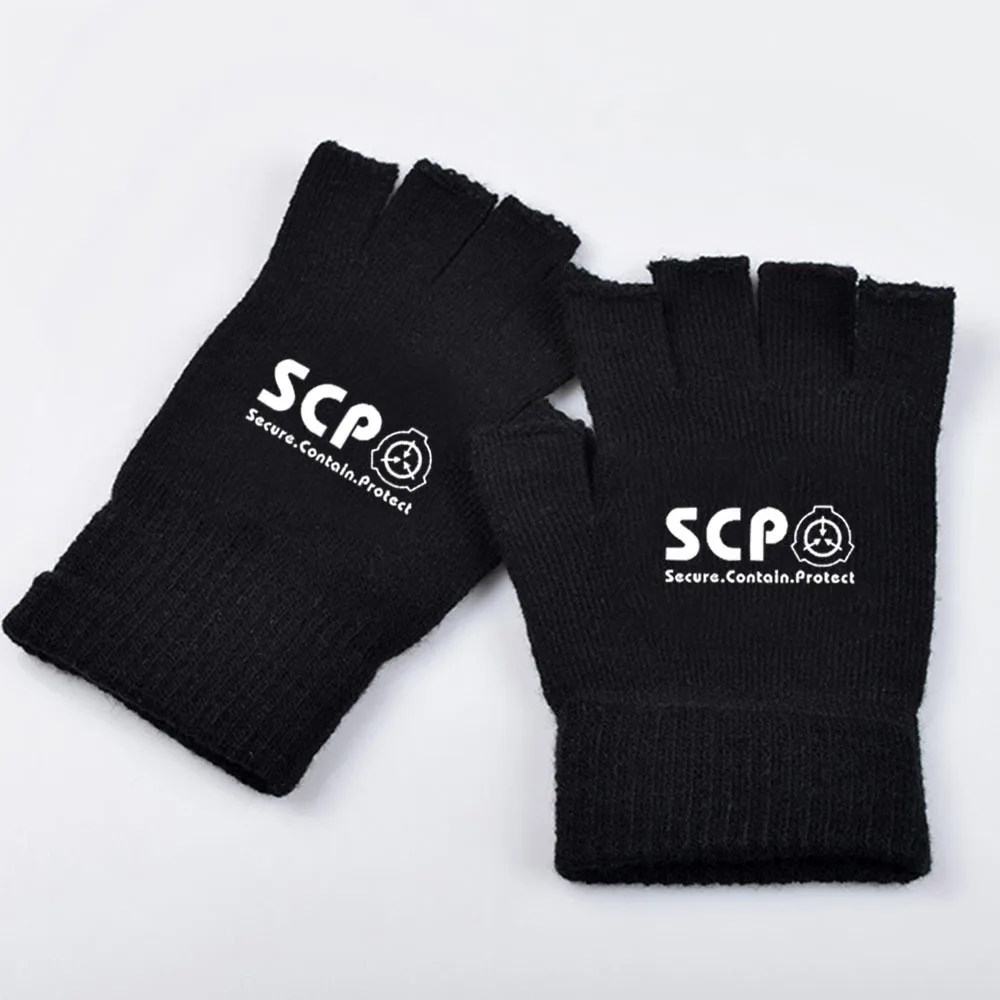 SCP พิเศษบรรจุขั้นตอน Foundation โลโก้คอสเพลย์ถุงมืออบอุ่น Riding Half-Finger ถุงมือถัก