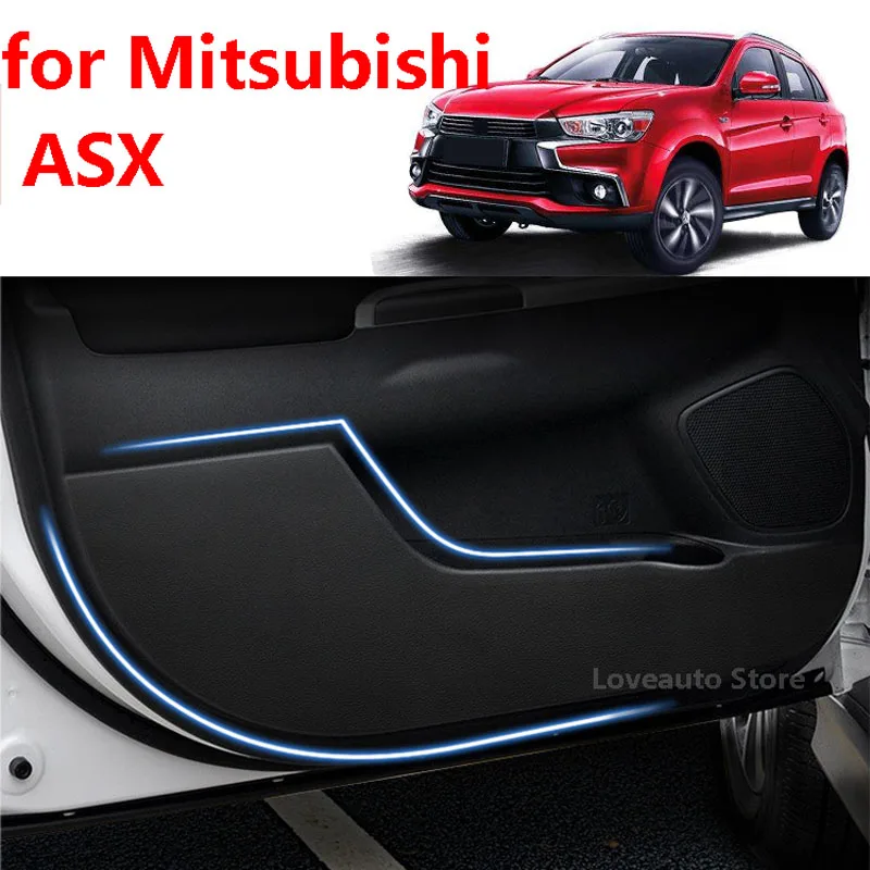 For Mitsubishi ASX Car Door Anti Kick Protector Pad Leather Door Plank Mat Cover Sticker 2020 2019 2018 2017 2016 Accessories