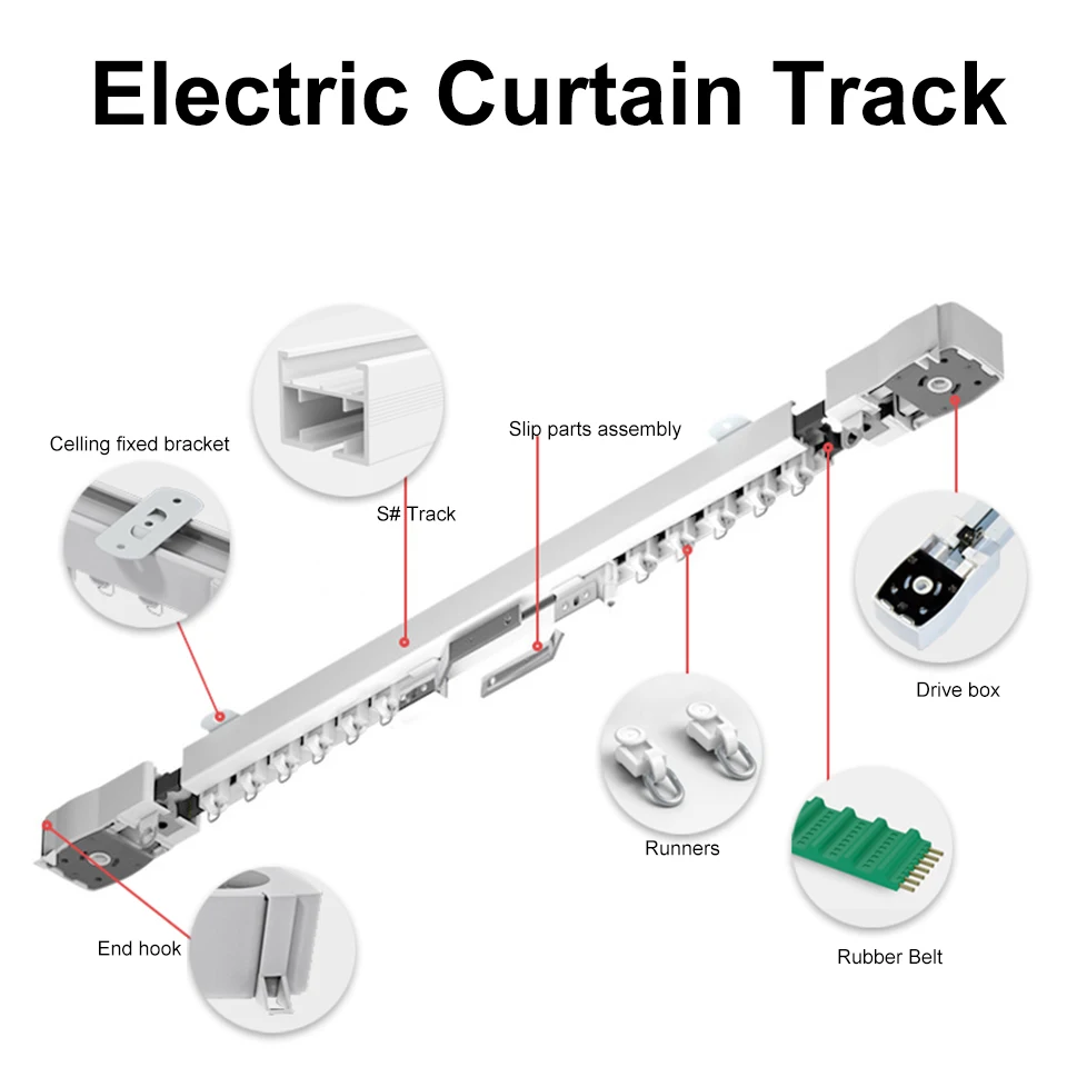 Dooya Smart Curtain Motor M2 With Curtain Track, Mijia APP Remote Control Motorized Electric Rail System For Smart Home