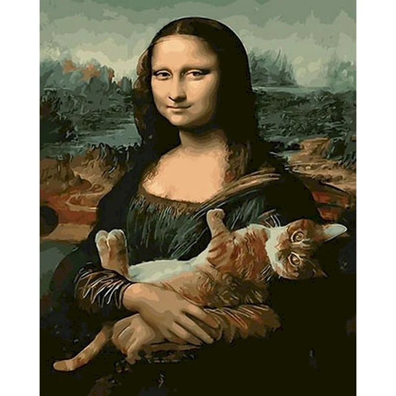 SDOYUNO pittura ad olio con kit di numeri Mona Lisa e gatto dipinto con numeri su tela cornice 60x75cm pittura a mano decorazioni per la casa fai da