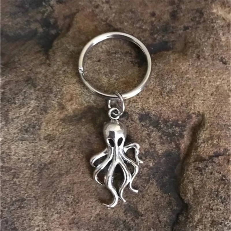 Antique Silver Color Octopus Keychain Gifts, Punk Animal Keychain