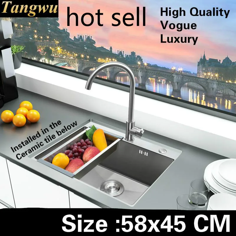 

Free shipping Apartment wash vegetables high capacity kitchen manual sink single trough luxury 304 stainless steel 580x450 MM