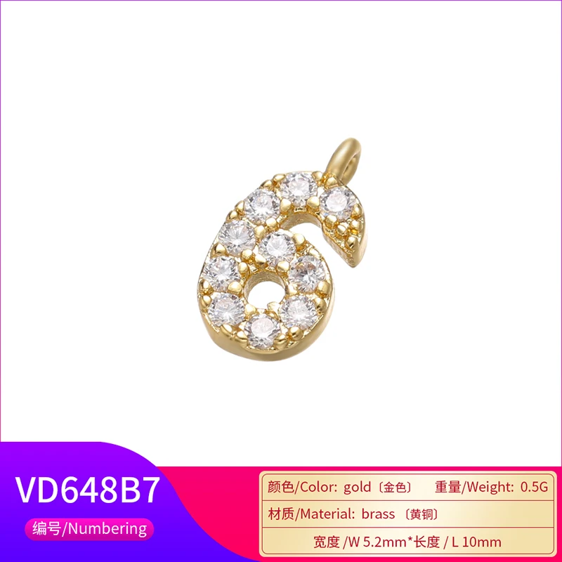 5Pcs/lot,5x10mm Gold-color Arabic Number Charms Pendant for Women\'s Necklaces Earrings Jewelry Accessories Model:VD648