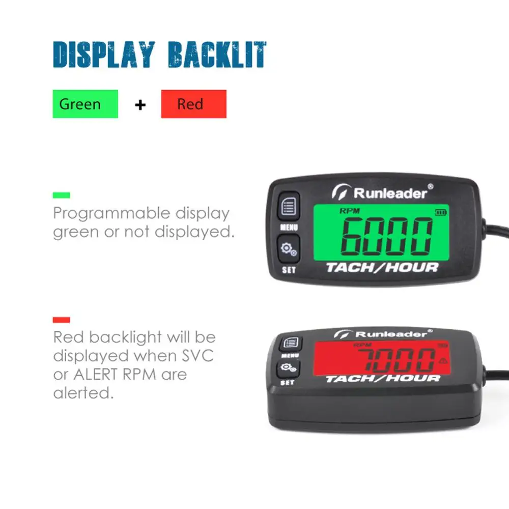 Inductive Tachometer Track Oil Change Hour Meter Backlit Digital Tach Hour Meter  for 2 or 4 stroke gasoline engine maintenance,