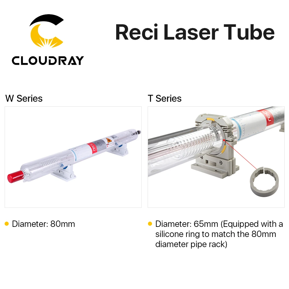 Cloudray Reci-Tube laser CO2 W6/T6 130-160W, boîte d\'emballage en bois, diamètre Station d\'accueil pour machine de découpe et gravure laser CO2, Z6,