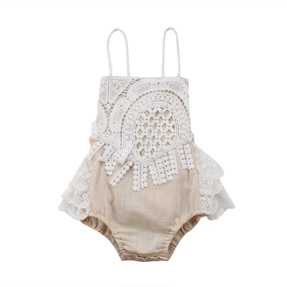 

Newborn Infant Baby Girls Princess Romper Cotton Lace Sleeveless Halter Adjustable Straps Snap Triangle-Bottom Jumpsuit