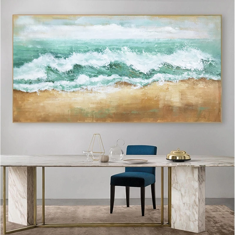 

Hand-painted Oil Painting Landscape Painting Beach Sea Waves Modern Minimalist Decorative Painting Living Room Hanging Painting